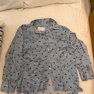 Asceno Blue Patterned Pajama Top
